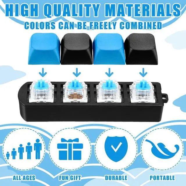 Alt view image 3 of 6 - Keyboard Fidget Toys Fidget Clicker Keyboard Four-Button Clicker Keychain Button ADHD Stress Relief Gifts for Adult to Relief Stress Pass The Time(Black, Blue)