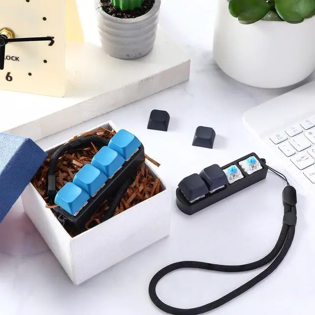 Alt view image 5 of 6 - Keyboard Fidget Toys Fidget Clicker Keyboard Four-Button Clicker Keychain Button ADHD Stress Relief Gifts for Adult to Relief Stress Pass The Time(Black, Blue)