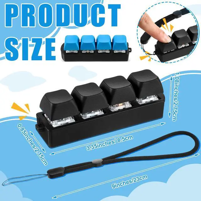 Alt view image 2 of 6 - Keyboard Fidget Toys Fidget Clicker Keyboard Four-Button Clicker Keychain Button ADHD Stress Relief Gifts for Adult to Relief Stress Pass The Time(Black, Blue)