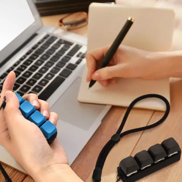 Alt view image 4 of 6 - Keyboard Fidget Toys Fidget Clicker Keyboard Four-Button Clicker Keychain Button ADHD Stress Relief Gifts for Adult to Relief Stress Pass The Time(Black, Blue)