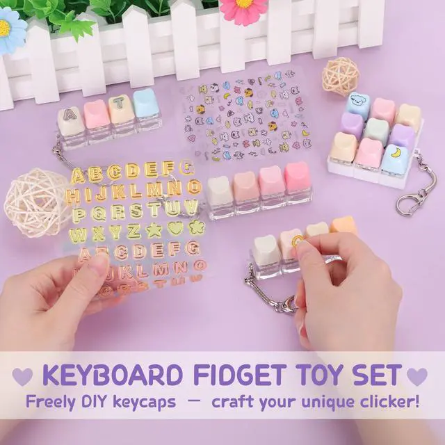 Alt view image 4 of 6 - Keyboard Fidget Toy, Includes 9-in-1 & 4-in-1 Keyboard Clicker Set with Stickers, Heart Shape Detachable Clicker Fidget Toy for Adults Valentine's Day Decompression (Macaron, 4Pack)