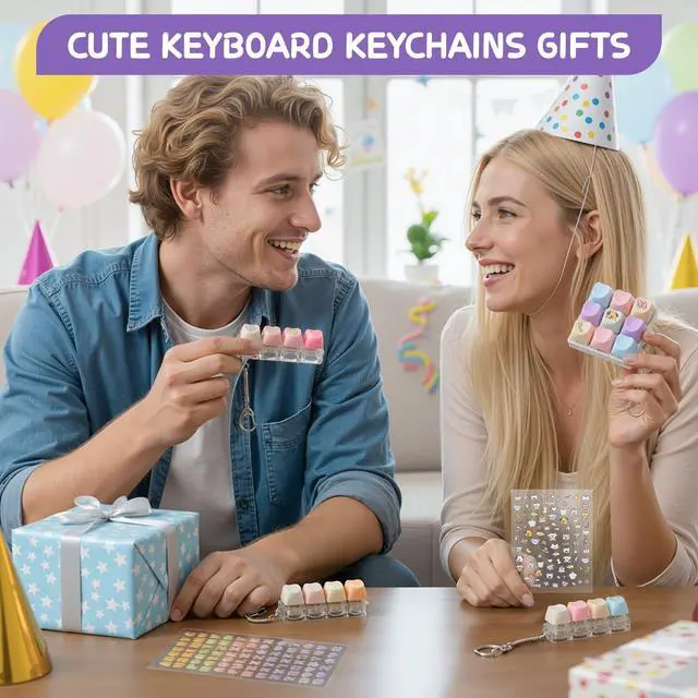 Alt view image 6 of 6 - Keyboard Fidget Toy, Includes 9-in-1 & 4-in-1 Keyboard Clicker Set with Stickers, Heart Shape Detachable Clicker Fidget Toy for Adults Valentine's Day Decompression (Macaron, 4Pack)