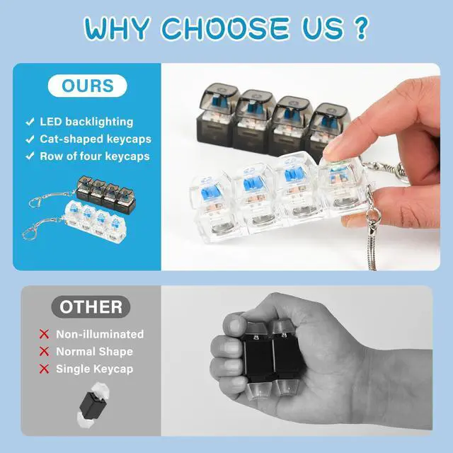 Alt view image 3 of 7 - 2 pcs Keyboard Fidget Toy Light Up, Loud Fidget Keyboard Clicker, Keychain 4-in-1 with Cat Keycaps, for Adult to Relief Stress,Easter Basket Stuffers