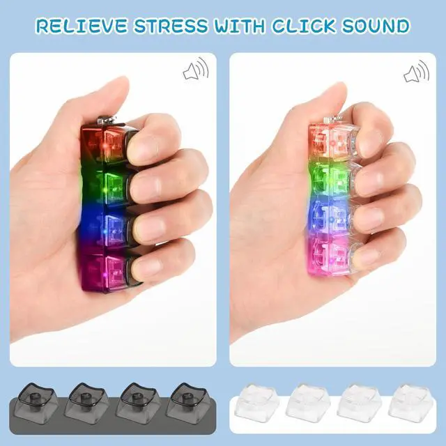 Alt view image 4 of 7 - 2 pcs Keyboard Fidget Toy Light Up, Loud Fidget Keyboard Clicker, Keychain 4-in-1 with Cat Keycaps, for Adult to Relief Stress,Easter Basket Stuffers