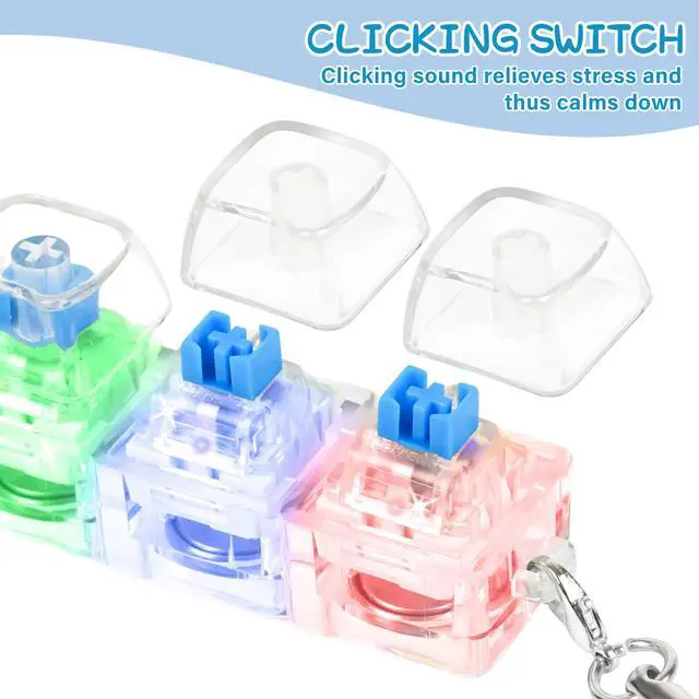 Alt view image 5 of 7 - 2 pcs Keyboard Fidget Toy Light Up, Loud Fidget Keyboard Clicker, Keychain 4-in-1 with Cat Keycaps, for Adult to Relief Stress,Easter Basket Stuffers