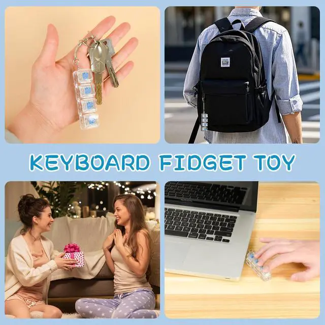 Alt view image 7 of 7 - 2 pcs Keyboard Fidget Toy Light Up, Loud Fidget Keyboard Clicker, Keychain 4-in-1 with Cat Keycaps, for Adult to Relief Stress,Easter Basket Stuffers
