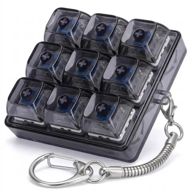 Main image of 1-Piece Keyboard Fidget, 9-Key Black Transparent Fidget Keyboard Clicker Keychain Accessory for Office Desk and Backpacks