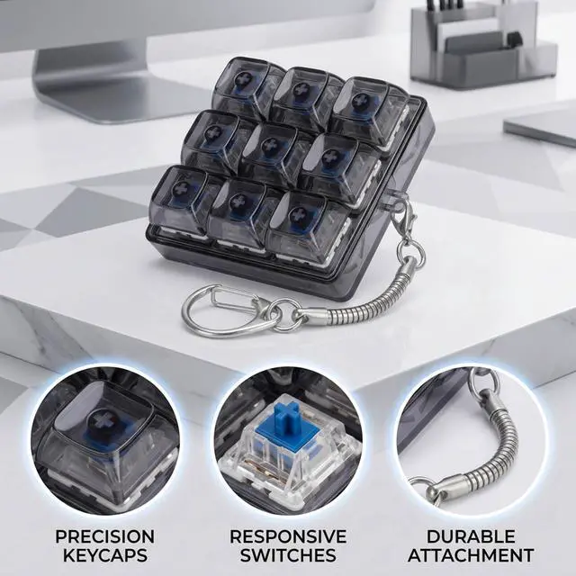 Alt view image 3 of 7 - 1-Piece Keyboard Fidget, 9-Key Black Transparent Fidget Keyboard Clicker Keychain Accessory for Office Desk and Backpacks