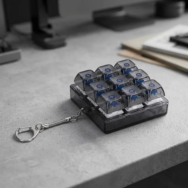 Alt view image 4 of 7 - 1-Piece Keyboard Fidget, 9-Key Black Transparent Fidget Keyboard Clicker Keychain Accessory for Office Desk and Backpacks
