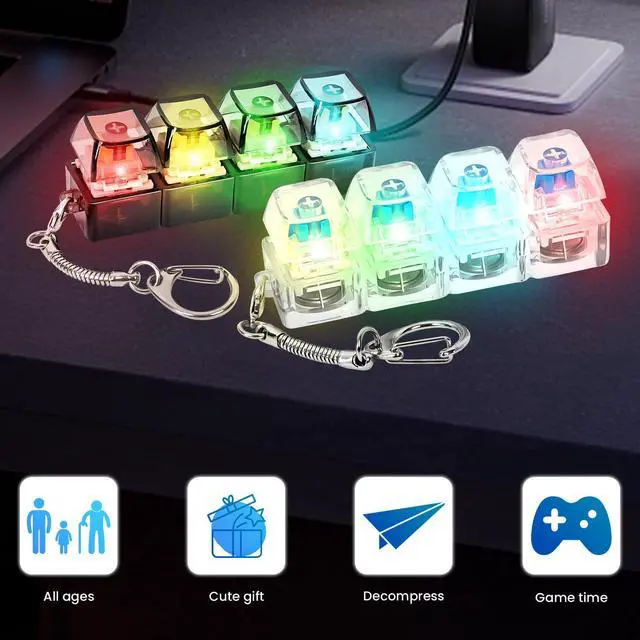 Alt view image 2 of 6 - Keyboard Fidget Toy, Loud & Silent Fidget Keychain with LED Lights, Stress Relief Clicker Fidget Keyboard, Boost Focus and Calm Anxiety for Library Office Home