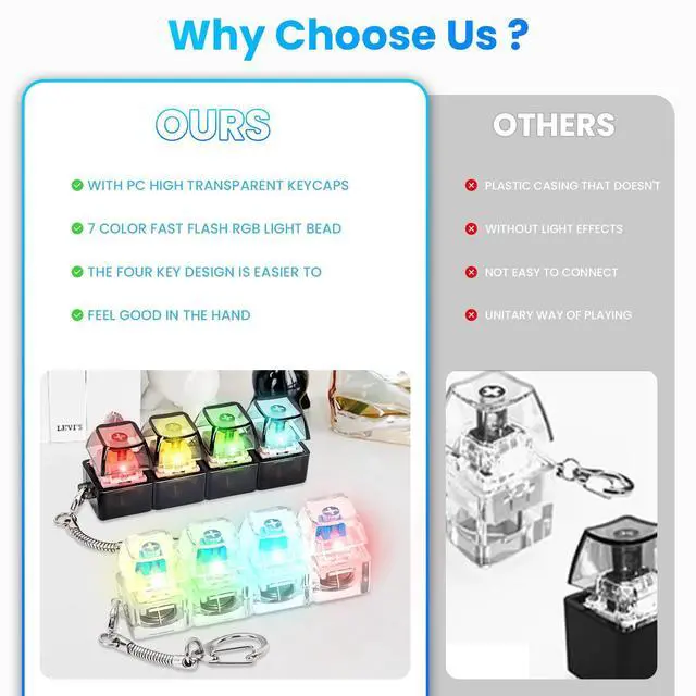 Alt view image 4 of 6 - Keyboard Fidget Toy, Loud & Silent Fidget Keychain with LED Lights, Stress Relief Clicker Fidget Keyboard, Boost Focus and Calm Anxiety for Library Office Home