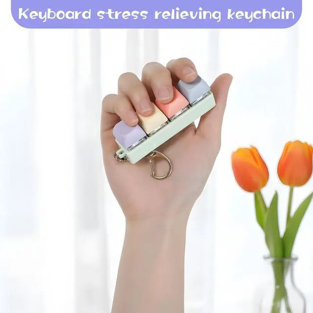 Alt view image 3 of 7 - Fidget Keyboard Clicker, Keyboard Keychain of 4 Colors Decompression Keycap Button Stress Relief Gifts for Adult Women to Relief Stress Pass Time