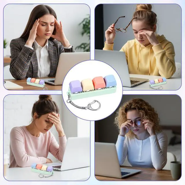 Alt view image 4 of 7 - Fidget Keyboard Clicker, Keyboard Keychain of 4 Colors Decompression Keycap Button Stress Relief Gifts for Adult Women to Relief Stress Pass Time