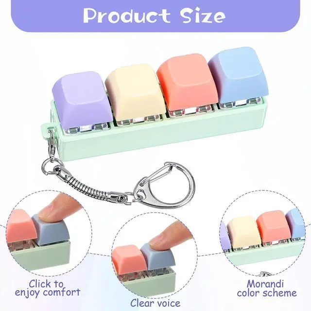 Alt view image 7 of 7 - Fidget Keyboard Clicker, Keyboard Keychain of 4 Colors Decompression Keycap Button Stress Relief Gifts for Adult Women to Relief Stress Pass Time