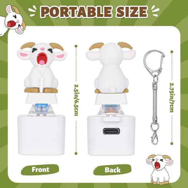 Alt view image 2 of 6 - Squeaking Goat Keyboard Fidget Toy, Rechargeable Finger Clicker Keyboard Keychain with Goat Scream Sound and LED Light, ASMR Desk Toy for Adults Office Gag Gift