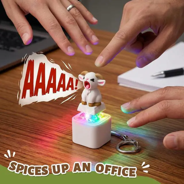 Alt view image 5 of 6 - Squeaking Goat Keyboard Fidget Toy, Rechargeable Finger Clicker Keyboard Keychain with Goat Scream Sound and LED Light, ASMR Desk Toy for Adults Office Gag Gift