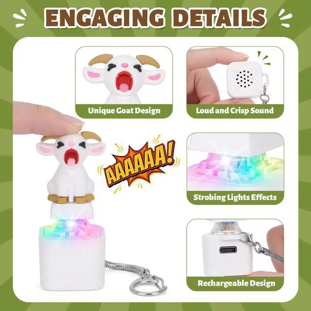 Alt view image 4 of 6 - Squeaking Goat Keyboard Fidget Toy, Rechargeable Finger Clicker Keyboard Keychain with Goat Scream Sound and LED Light, ASMR Desk Toy for Adults Office Gag Gift