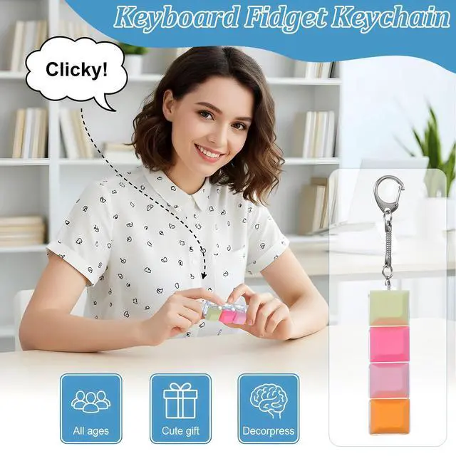 Alt view image 7 of 7 - Keyboard Fidget Clicker, Keyboard Fidget Keychain of 4 Colors