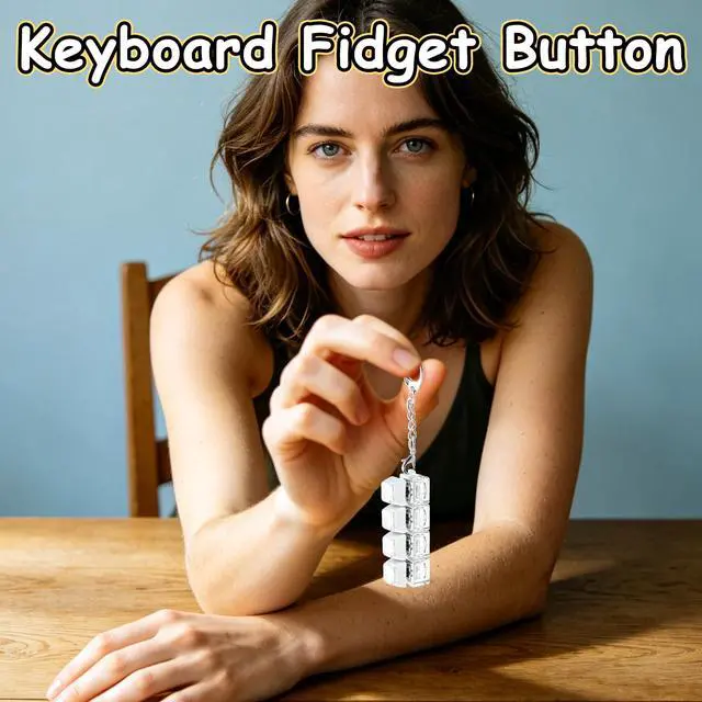 Alt view image 2 of 7 - 2 PCS Keyboard Fidget Toy, Double Layer Keycap Keyboard Fidget Keychain 4-in-1 Keyboard Decompression Button Finger Clicker Toys, Portable Tactile Button Sensory Fidget Toys Stress Relief GiftsWhite