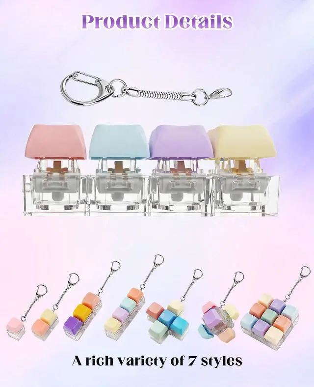 Alt view image 4 of 7 - Fidget Keyboard Keychain, Desktop Mini Portable Mechanical Unzip Key Keycap Clicker for Anxiety Stress Relief