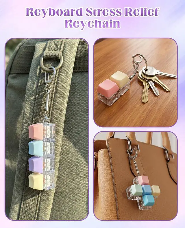Alt view image 5 of 7 - Fidget Keyboard Keychain, Desktop Mini Portable Mechanical Unzip Key Keycap Clicker for Anxiety Stress Relief