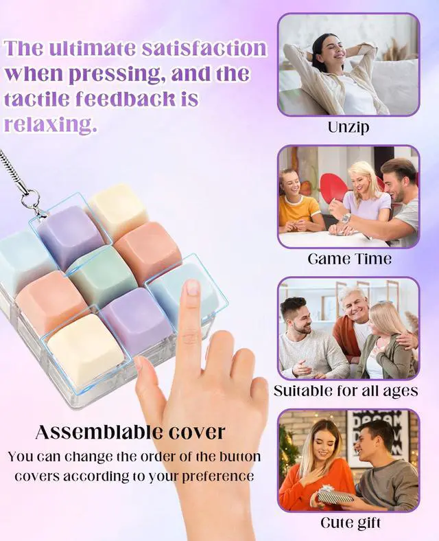 Alt view image 3 of 7 - Fidget Keyboard Keychain, Desktop Mini Portable Mechanical Unzip Key Keycap Clicker for Anxiety Stress Relief