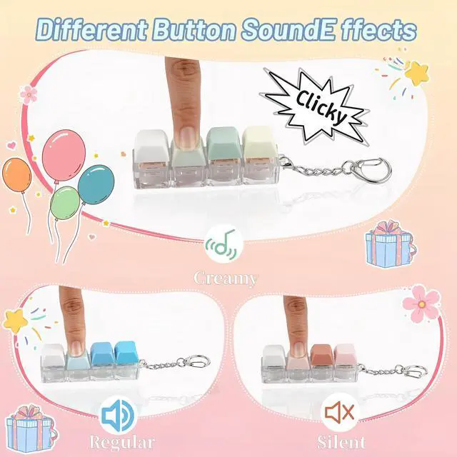 Alt view image 2 of 7 - 3 Packs Keyboard Fidget Toy, Clicky, Creamy & Silent 3 Types of Sound Keycap Keychain, Stress Relief Toys Adults - Helps Stay Focused and Ease Anxiety at Work or Travel