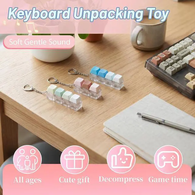 Alt view image 4 of 7 - 3 Packs Keyboard Fidget Toy, Clicky, Creamy & Silent 3 Types of Sound Keycap Keychain, Stress Relief Toys Adults - Helps Stay Focused and Ease Anxiety at Work or Travel