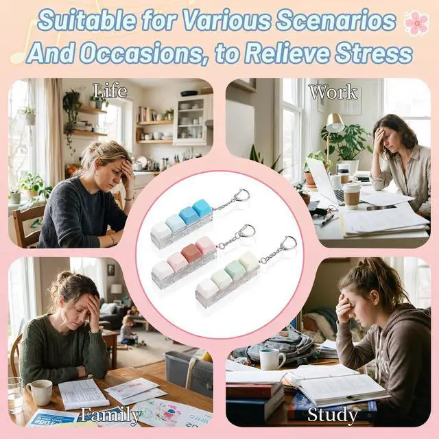 Alt view image 5 of 7 - 3 Packs Keyboard Fidget Toy, Clicky, Creamy & Silent 3 Types of Sound Keycap Keychain, Stress Relief Toys Adults - Helps Stay Focused and Ease Anxiety at Work or Travel