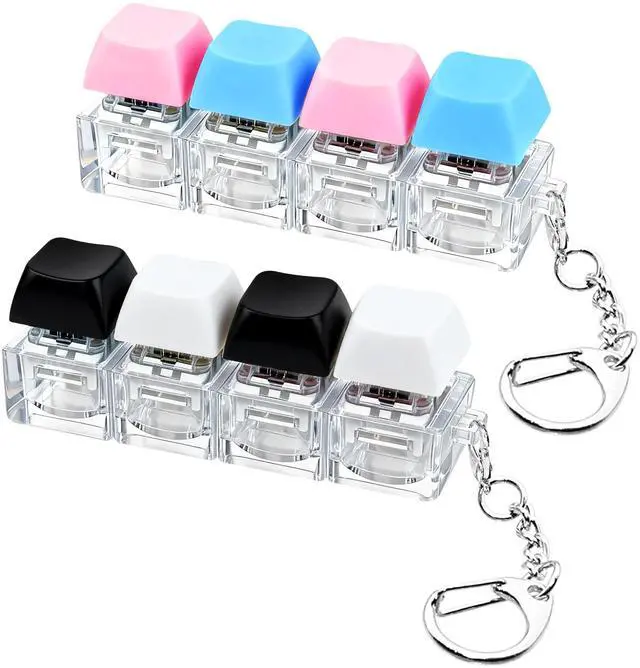 Main image of Keyboard Fidget Toy, Keyboard Fidget Keychain 4-in-1 Keyboard Decompression Button Finger Clicker Toys, Button Stress Relief Fidget Gifts to Relief Stress (Black White Blue Pink)