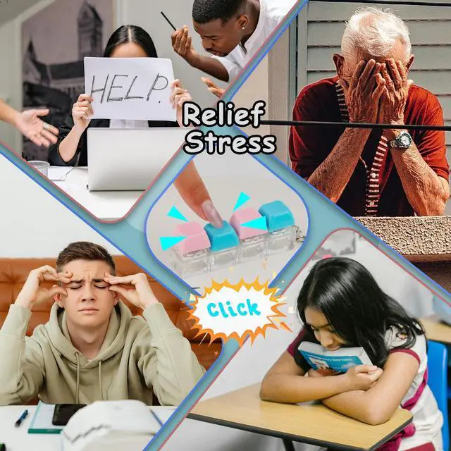 Alt view image 5 of 6 - Keyboard Fidget Toy, Keyboard Fidget Keychain 4-in-1 Keyboard Decompression Button Finger Clicker Toys, Button Stress Relief Fidget Gifts to Relief Stress (Black White Blue Pink)