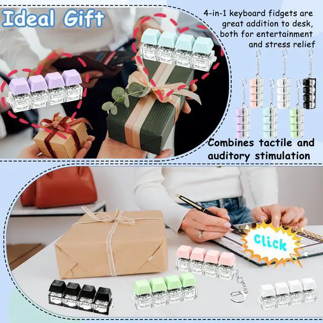 Alt view image 6 of 7 - 6 Pack Keyboard Fidget Toy, Keyboard Fidget Keychain 4-in-1 Keyboard Fidget, Button Stress Relief Fidget Gifts to Help Focus and Relieve Stress (Colorful_BluePink)