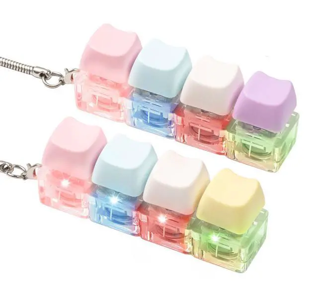 Main image of 2 pcs Keyboard Fidget Toy Light Up, Loud Fidget Keyboard Clicker, Keychain 4-in-1 with cat keycaps, for Adult to Relief StressColorful