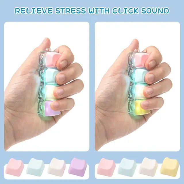 Alt view image 7 of 7 - 2 pcs Keyboard Fidget Toy Light Up, Loud Fidget Keyboard Clicker, Keychain 4-in-1 with cat keycaps, for Adult to Relief StressColorful