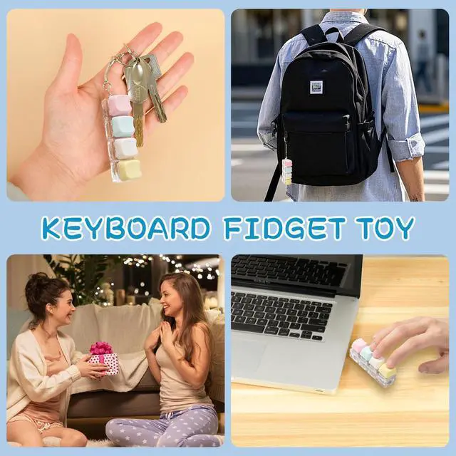 Alt view image 6 of 7 - 2 pcs Keyboard Fidget Toy Light Up, Loud Fidget Keyboard Clicker, Keychain 4-in-1 with cat keycaps, for Adult to Relief StressColorful