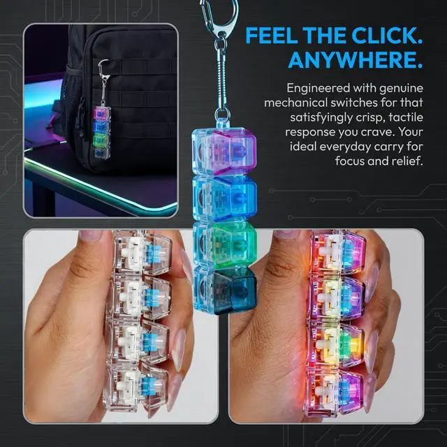 Alt view image 4 of 7 - Led Keyboard Fidget Toy Keychain,4-in-1 Stress Relief Button Finger Clicker