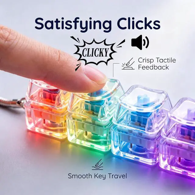 Alt view image 2 of 7 - Led Keyboard Fidget Toy Keychain,4-in-1 Stress Relief Button Finger Clicker