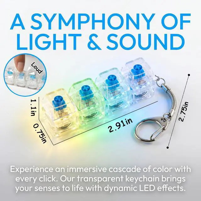 Alt view image 3 of 7 - Led Keyboard Fidget Toy Keychain,4-in-1 Stress Relief Button Finger Clicker