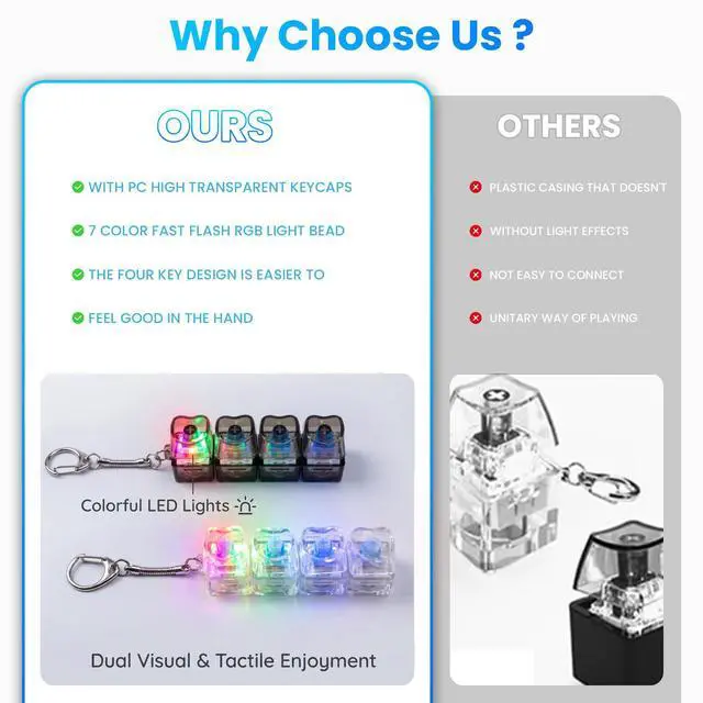 Alt view image 6 of 7 - Led Keyboard Fidget Toy Keychain,4-in-1 Stress Relief Button Finger Clicker