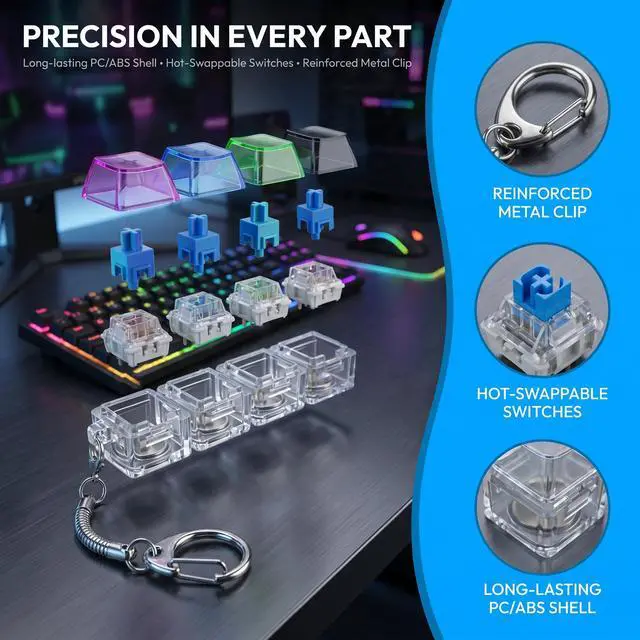 Alt view image 5 of 7 - Led Keyboard Fidget Toy Keychain,4-in-1 Stress Relief Button Finger Clicker