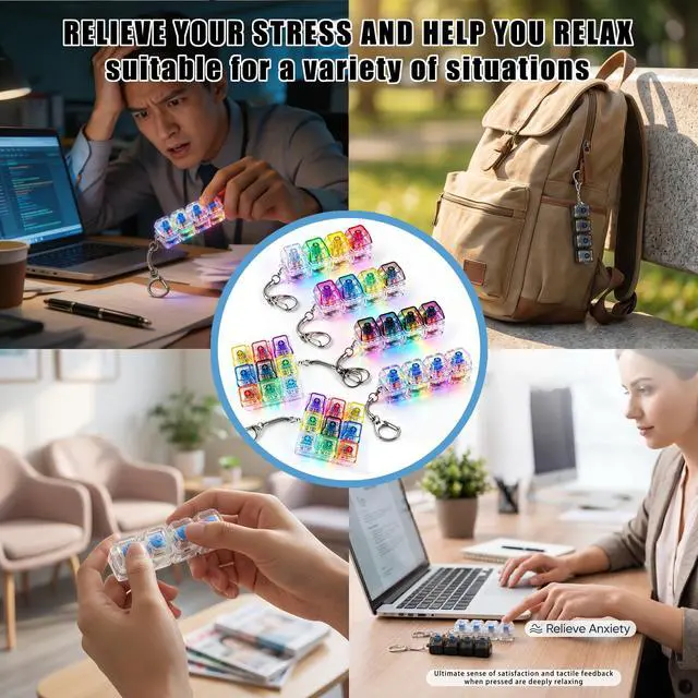 Alt view image 7 of 7 - Led Keyboard Fidget Toy Keychain,4-in-1 Stress Relief Button Finger Clicker