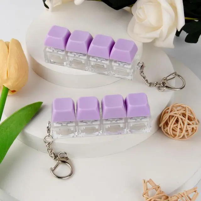 Alt view image 7 of 7 - 2 Pcs Keyboard Fidget Toy, Keyboard Fidget Keychain 4-in-1 Keyboard Decompression Button Finger Clicker Toys, Button Stress Relief Fidget Gifts for Adult to Relief Stress (Purple)