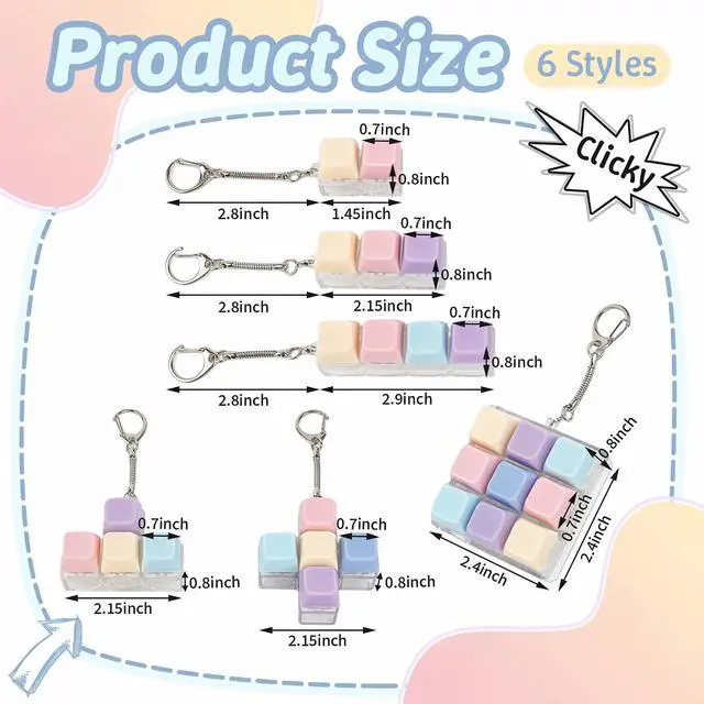 Alt view image 2 of 7 - 6 PCS Keyboard Fidget Toy, Keychain Keyboard Fidget Clicker - Creative Gift for Adults to Relieve Stress and Kill Time