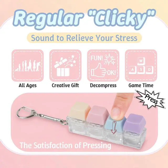 Alt view image 3 of 7 - 6 PCS Keyboard Fidget Toy, Keychain Keyboard Fidget Clicker - Creative Gift for Adults to Relieve Stress and Kill Time
