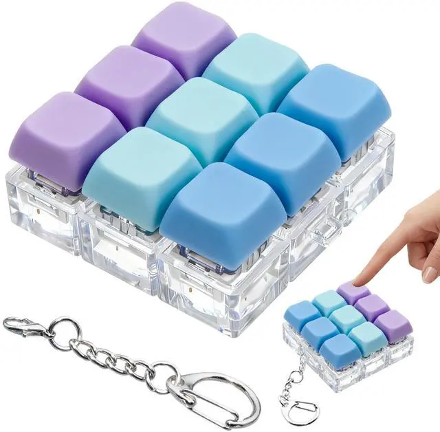 Main image of Keyboard Fidget Toy Keychain for Stress Relief, 9-in-1 Finger Clicky Decompression Button Keychain with Swappable Keycaps, Mini Mechanical Key Fidget for Kids Adult Office Desk Focus Birthday Gifts