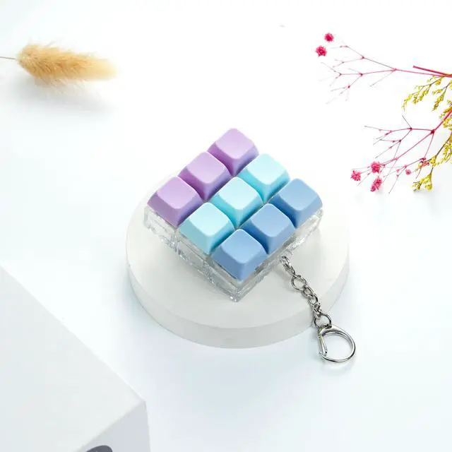 Alt view image 2 of 7 - Keyboard Fidget Toy Keychain for Stress Relief, 9-in-1 Finger Clicky Decompression Button Keychain with Swappable Keycaps, Mini Mechanical Key Fidget for Kids Adult Office Desk Focus Birthday Gifts