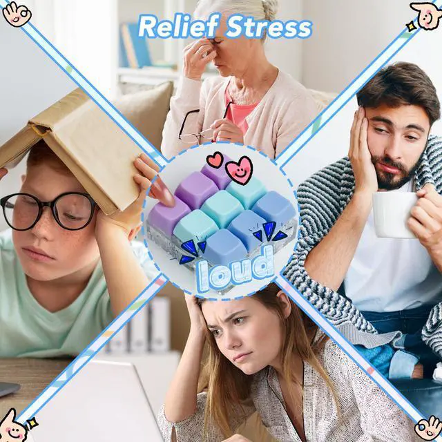 Alt view image 7 of 7 - Keyboard Fidget Toy Keychain for Stress Relief, 9-in-1 Finger Clicky Decompression Button Keychain with Swappable Keycaps, Mini Mechanical Key Fidget for Kids Adult Office Desk Focus Birthday Gifts