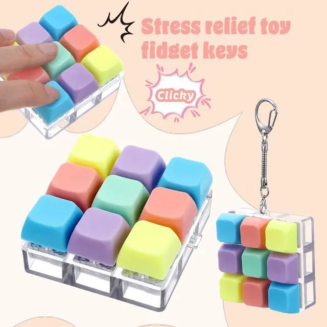 Alt view image 6 of 7 - Keyboard Fidget Clicker, Keyboard Fidget Keychain of 9 Colors