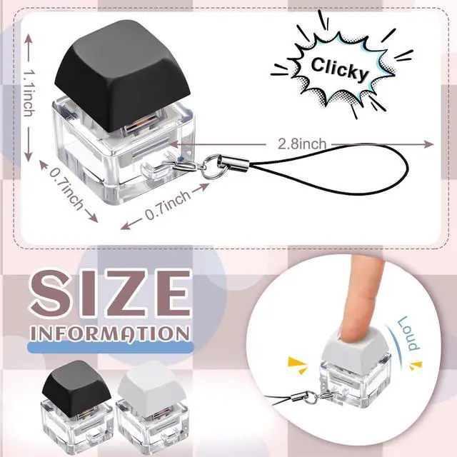 Alt view image 2 of 7 - Keyboard Toy Clicker Keyboard Fidget Keychain Decompression Toys Button Stress Relief Gifts for Adult to Relief Stress Pass the Time(Black, White,Normal Style)