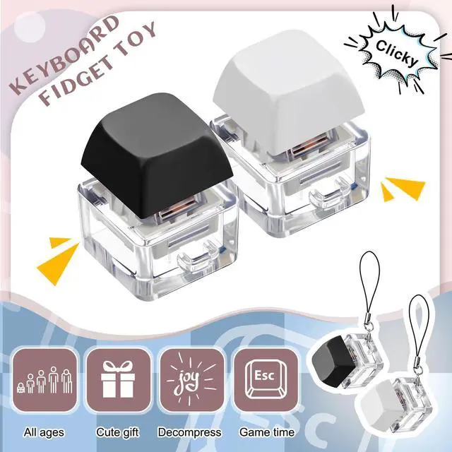 Alt view image 3 of 7 - Keyboard Toy Clicker Keyboard Fidget Keychain Decompression Toys Button Stress Relief Gifts for Adult to Relief Stress Pass the Time(Black, White,Normal Style)